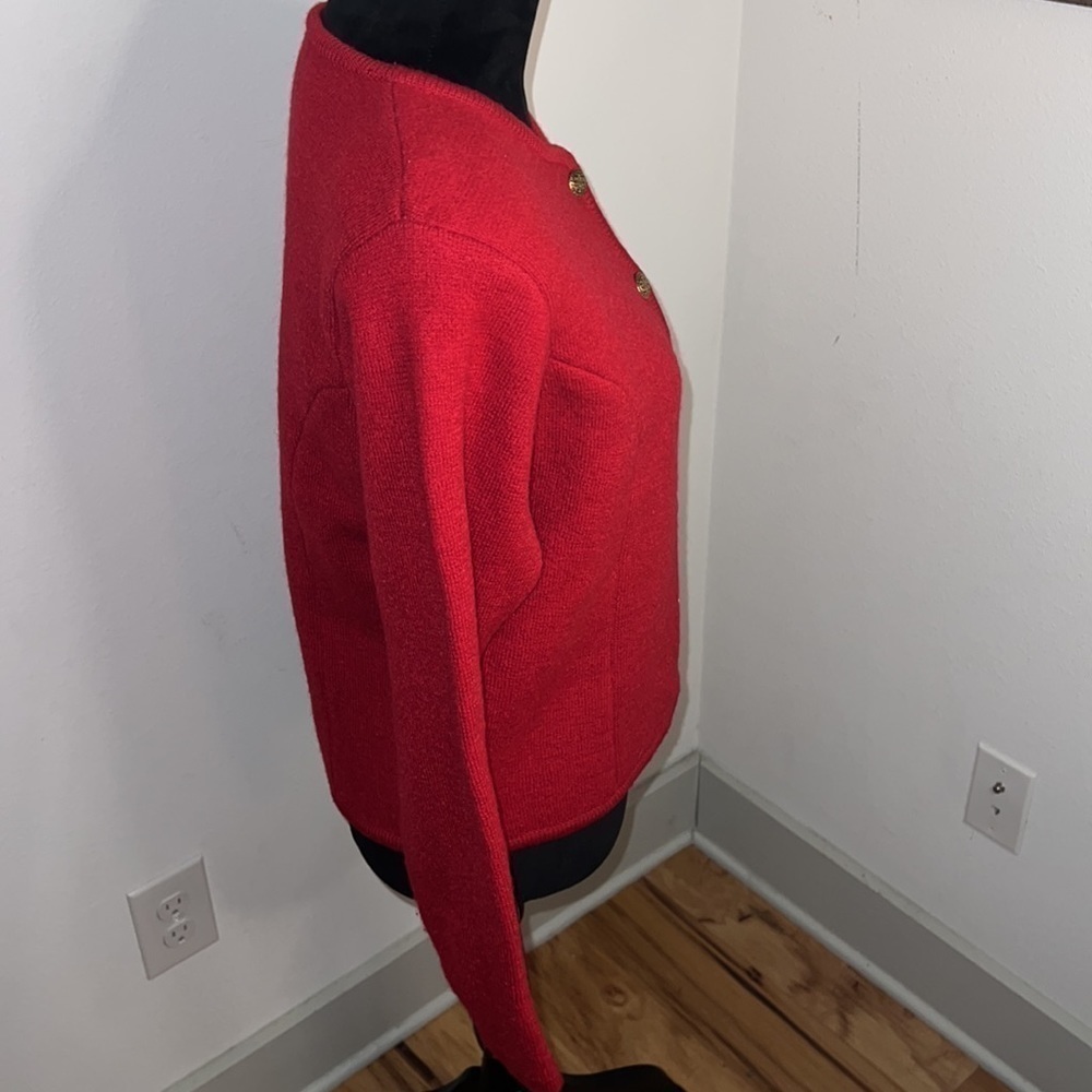 Herman Geist 100% Wool Sz S red thick knit sweater buttoned down vintage - Picture 5 of 7
